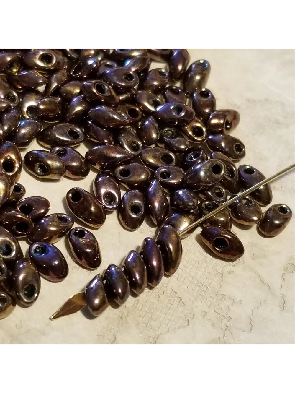 50 Japanese Magatama Metallic Copper Glass Beads 6-7g